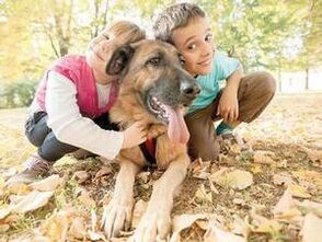 Երջանիկ երեխաներ, որոնք խաղում են հովիվ շան հետ (Detoxic)